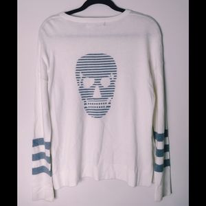 Skull Cashmere White Sweater w/ Grey Stripes on Sleeves